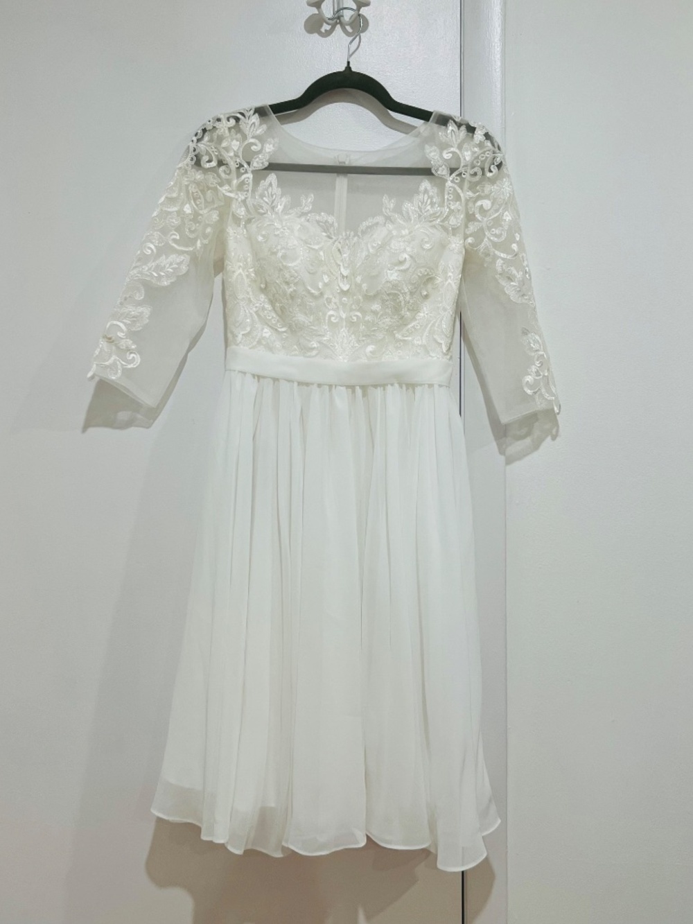 NEW JJ's House Berylla Ivory Lace Round Neck 1/2 Sleeves Midi Dress Size US 2